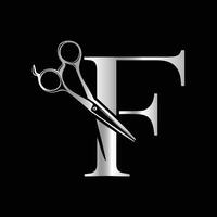 Logo can use for company related Barbershop and Salon. F Scissors vector