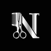 A luxurious and elegant initial N scissors logo, suitable for barbershops and salons, ensuring clarity and style even in small sizes and monochrome. vector