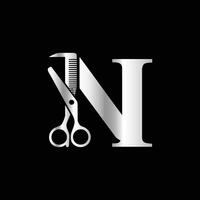 A luxurious and elegant initial N scissors logo, suitable for barbershops and salons, ensuring clarity and style even in small sizes and monochrome. vector