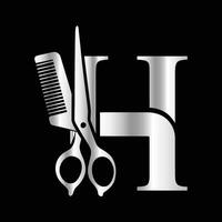This luxurious and elegant initial H scissors logo is designed for barbershops and salons, retaining its beauty even when scaled down or used in black and white. vector