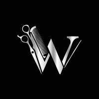 This luxurious and elegant initial W scissors logo is designed for barbershops and salons, retaining its beauty even when scaled down or used in black and white. vector
