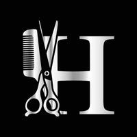 This luxurious and elegant initial H scissors logo is designed for barbershops and salons, retaining its beauty even when scaled down or used in black and white. vector