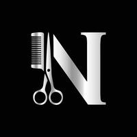 A luxurious and elegant initial N scissors logo, suitable for barbershops and salons, ensuring clarity and style even in small sizes and monochrome. vector
