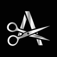 This luxurious and elegant initial A scissors logo is designed for barbershops and salons, retaining its beauty even when scaled down or used in black and white. vector