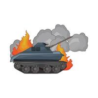 illustration of military tank on fire vector