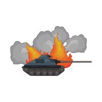 illustration of military tank on fire vector