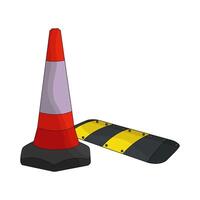 illustration of traffic cone with speed bump vector