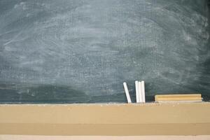 Blackboard is Empty, There is a chalk with a brush to remove the board.. photo
