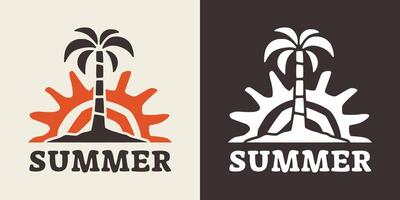 Illustration of a palm tree with a sunset background in vintage style design suitable for printable products. vector