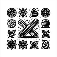 simple celan line art illustration of cinnamon and spices vector