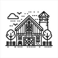 simple celan line art illustration of farm house vector