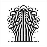 hand-drawn line illustration of enoki mushroom vector