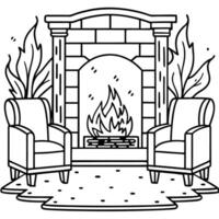 fireplace with chairs and fireplace in black and white vector