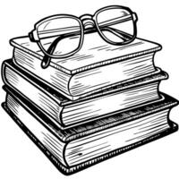 a stack of books with glasses on top vector