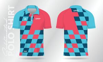 blue and pink abstract jersey polo shirt mockup template design for sport uniform in front view and back view vector