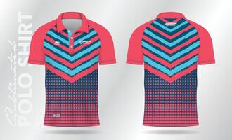 blue and pink abstract jersey polo shirt mockup template design for sport uniform in front view and back view vector