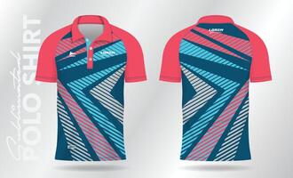blue and pink abstract jersey polo shirt mockup template design for sport uniform in front view and back view vector