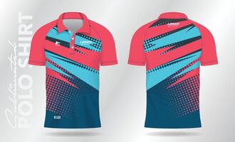 blue and pink abstract jersey polo shirt mockup template design for sport uniform in front view and back view vector