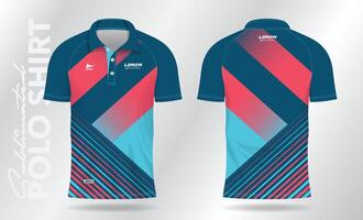 blue and pink abstract jersey polo shirt mockup template design for sport uniform in front view and back view vector