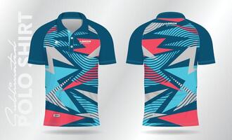 blue and pink abstract jersey polo shirt mockup template design for sport uniform in front view and back view vector