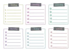 Set of planner stickers, sticky paper notes, blank notebook pages, tags, memo sheet stickers, daily planner or scrapbook decoration elements. vector