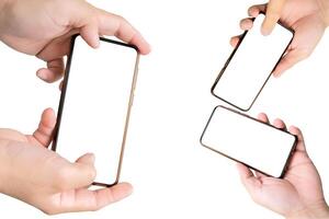 A man's hand holding a black smartphone photo