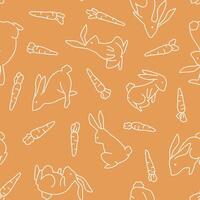 Outline Rabbit Bunny Carrot Seamless Pattern illustration Design vector