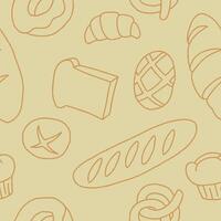 Outline Bakery Bread baked Seamless Pattern illustration Design vector