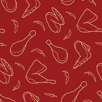 Outline Fried Chicken Chilli Seamless Pattern illustration Design vector