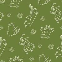 Outline Frog Flower Green Seamless Pattern illustration Design vector