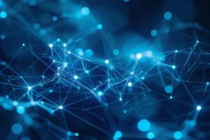 Digital illustration of a complex network with glowing connections on a dark backdrop photo