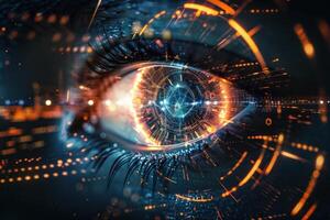 Digital vision technology concept with eye and graphics photo
