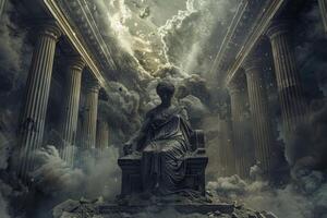 Majestic statue amidst ethereal cloudscape photo