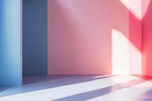 Abstract colorful light and shadow play on modern interior wall photo