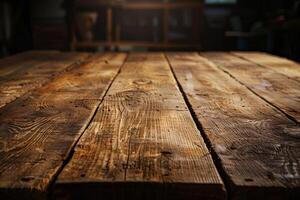 Warm wooden table texture in rustic setting photo