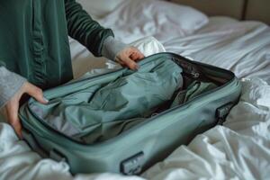 Preparing for a trip, packing light with an open suitcase photo