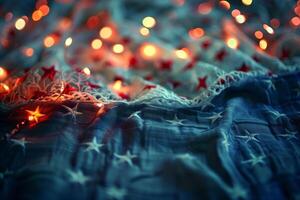 Festive lights on starry fabric background photo