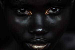 Ethereal gaze, striking portrait with golden highlights photo