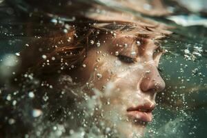 Serene underwater portrait of a young woman photo