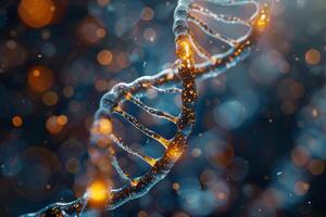 Abstract 3d render of a glowing, illuminated dna helix with sparkling elements photo