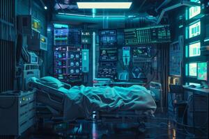 Futuristic medical bay with advanced technology photo