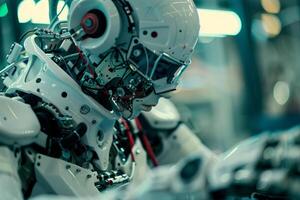 Futuristic robot engineer in laboratory photo