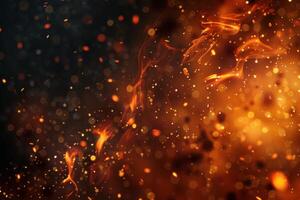 Warm, glowing abstract background with sparkling bokeh and dynamic fire like elements photo