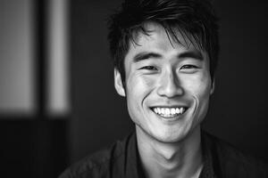 Radiant Asian man smiling. Generate Ai photo