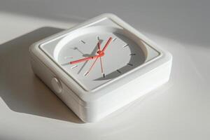 Minimalist white square clock with shadows photo