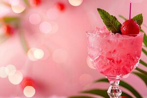 Strawberry crushed ice cocktail with bokeh background photo