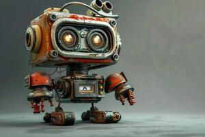 Rustic retro robot on gray background photo