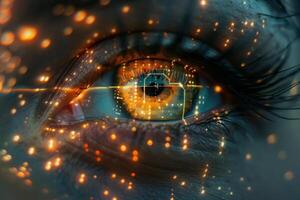 Futuristic eye with digital interface overlay photo