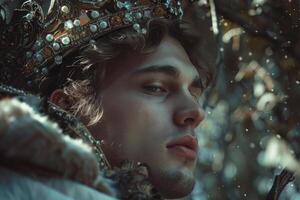 Regal portrait of a young king in thoughtful repose photo