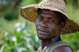 Portrait of a smiling man in straw hat outdoors photo